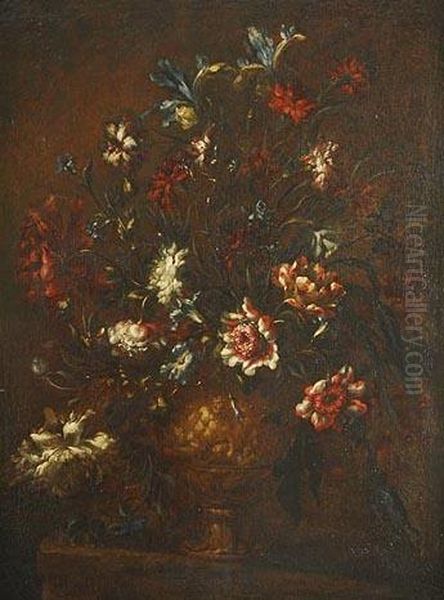 Pareja De Jarrones De Bronce Con Flores Oil Painting by Bartolome Perez