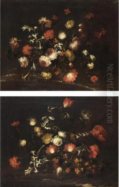 Coppia Di Nature Morte Di Fiori Oil Painting by Bartolome Perez