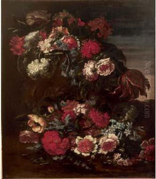 Bouquet De Fleurs Sur Fond De Paysage Oil Painting by Bartolome Perez