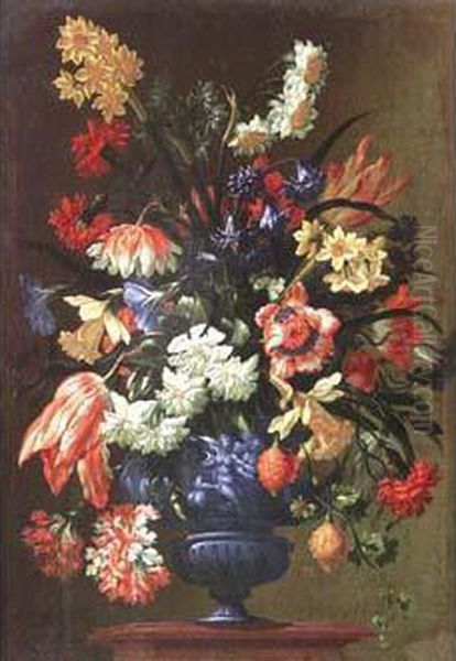 Bouquet De Fleurs Dans Un Vase Pose Sur Un Piedestal Oil Painting by Bartolome Perez