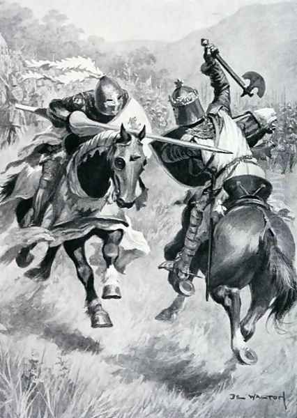 Encounter between Robert Bruce (1274-1329) and Sir Henry de Bohun (1276-1322) illustration from 'British Battles on Land and Sea' edited by Sir Evelyn Wood (1838-1919) first published 1915 Oil Painting by Walton, Ambrose de