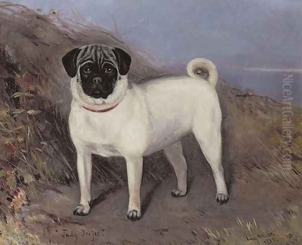 Portrait of a pug-dog named Judy Ju-Ju, 1888 Oil Painting by Lucy Waller