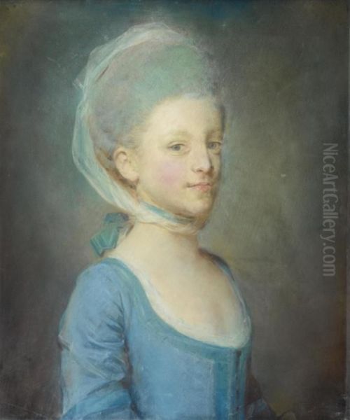 Portrait D'une Jeune Femme Coiffee D'une Fanchon De Gaze Rayee Oil Painting by Jean-Baptiste Perronneau