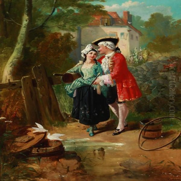 Romantic Scene With A Nobleman And A Young Girl Oil Painting by William Perry