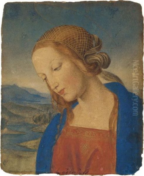 Madonna (after Perugino) Oil Painting by Carl Gottlieb Peschel