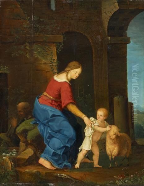 The Holy Family Resting Oil Painting by Carl Gottlieb Peschel