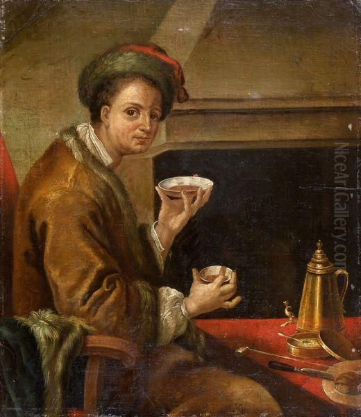 Le Gouteur De The Oil Painting by Antoine Pesne