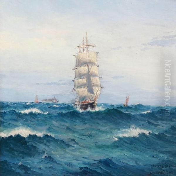 Seascape With Sailing Ships Near Skagen Oil Painting by Emanuel A. Petersen