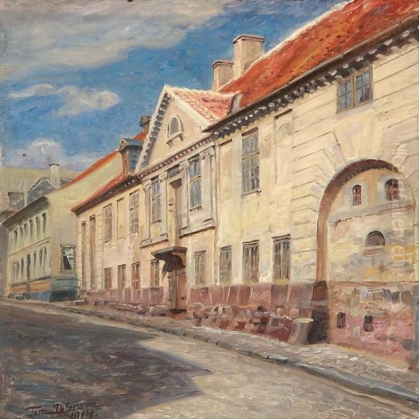 Street View From A Danish Town Oil Painting by Tom Petersen