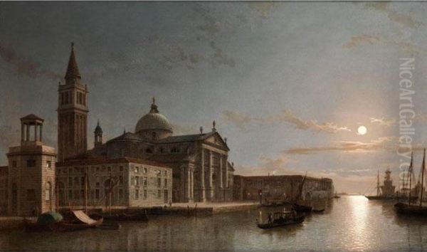 Venedig Im Mondschein Mit Ansicht Der Kirche Von San Giorgio Maggiore Oil Painting by Henry Pether