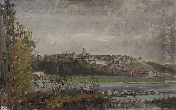 Village Et Clocher Sur La Butte. Oil Painting by Edmond Marie Petitjean