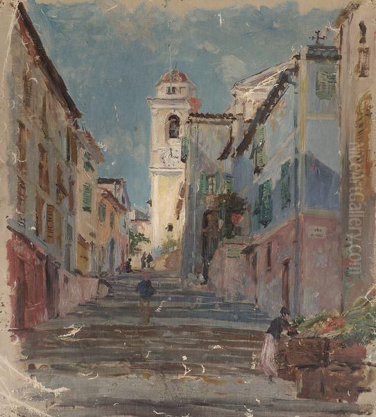 Rue Animee D'une Ville De Mediterranee. Oil Painting by Edmond Marie Petitjean