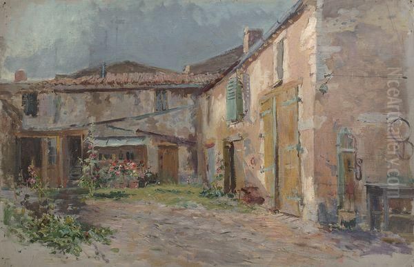 Cour De Ferme, L'ete En Lorraine. Oil Painting by Edmond Marie Petitjean