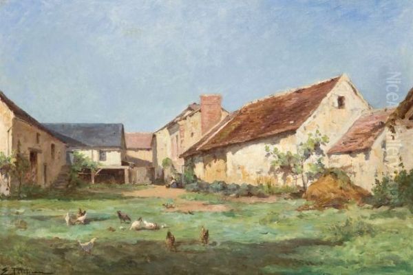 Cour De Ferme Oil Painting by Edmond Marie Petitjean