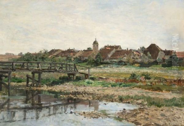 Village De L'est Oil Painting by Edmond Marie Petitjean