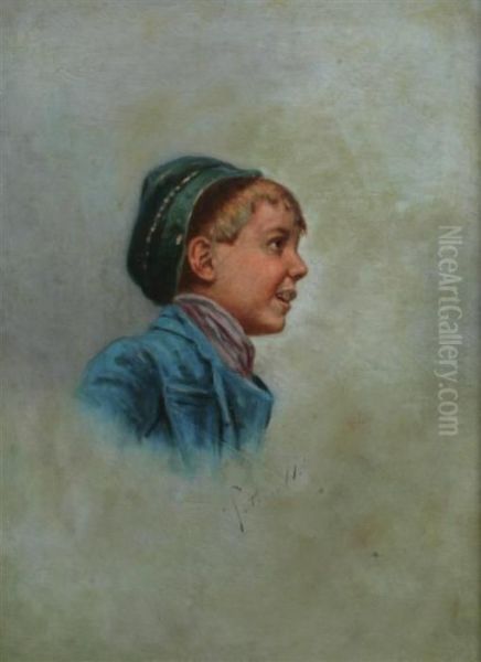 Portrait Of Boy In Blue Cap Oil Painting by Arturo Petrocelli