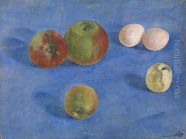 Still Life. Apples And Eggs Oil Painting by Kuzma Sergievitch Petrov-Vodkin