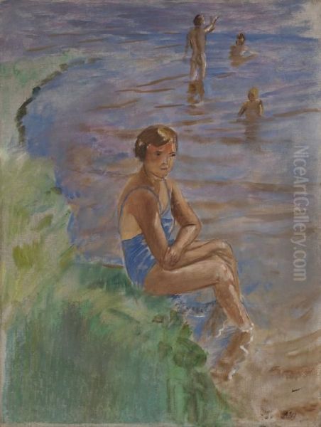 By The Shore Of Lake Ilmen Oil Painting by Kuzma Sergievitch Petrov-Vodkin