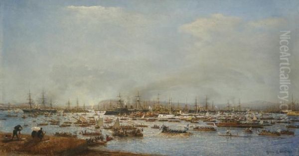 The Entrance Of The Russian Fleet Into Toulon Harbour Oil Painting by Alexei Petrovitch Bogoliubov