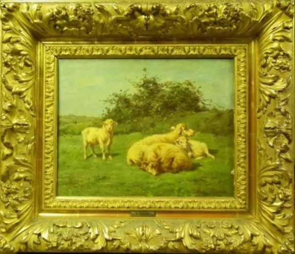 Brebis Et Moutons Au Pre Oil Painting by Aymar Pezant