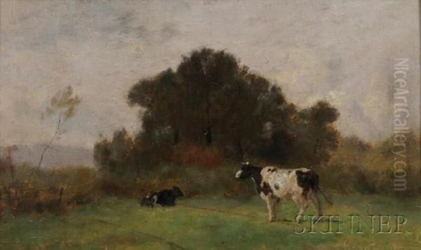 Cows In A Summer Field Oil Painting by Jean Pezous