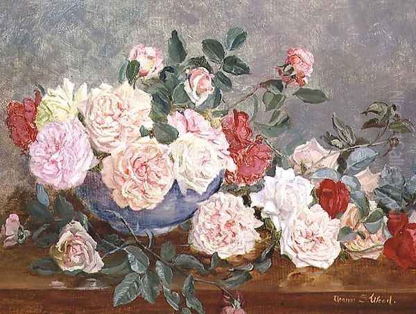 Roses in a Blue Vase Oil Painting by Eleanor Stuart Wood