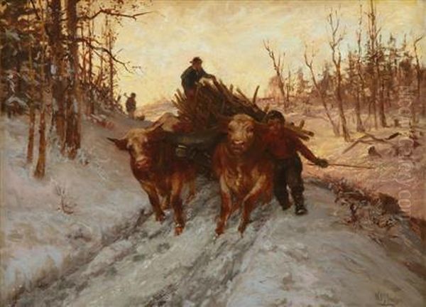 A Logging Wagon, Winter Oil Painting by William Preston Phelps