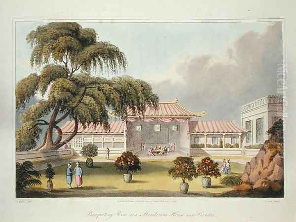 Banqueting Room at a Mandarins House near Canton, from 'Journal of a voyage, in 1811 and 1812 to Madras and China, engraved by J. Clark, published 1814 Oil Painting by Wathen, James