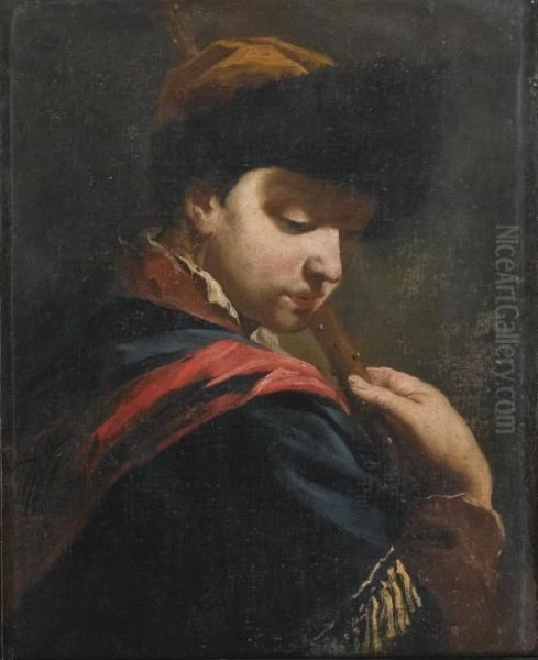 A Young Boy Seen From The Side, Holding A Stick Oil Painting by Giovanni Battista Piazzetta