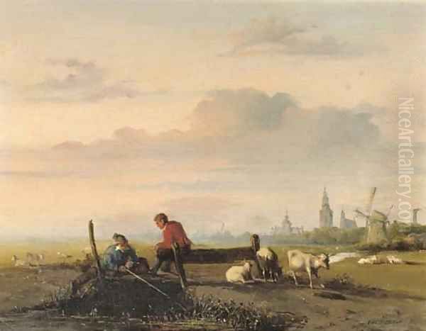 Fishing on a lazy afternoon Oil Painting by Jan Weissenbruch