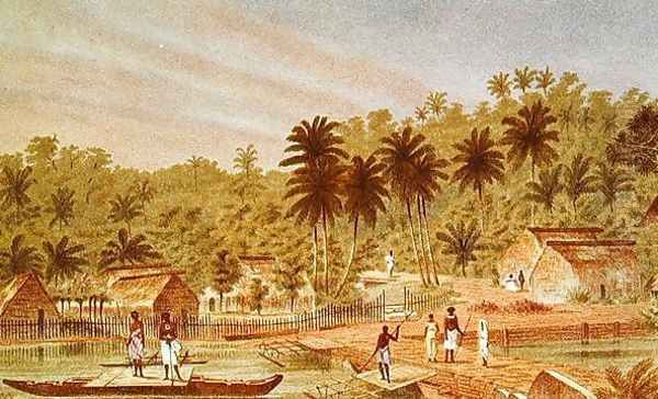 Village of Ngaloa, Kandan, Fiji, from At Anchor by J.J. Wild Oil Painting by J.J. Wild