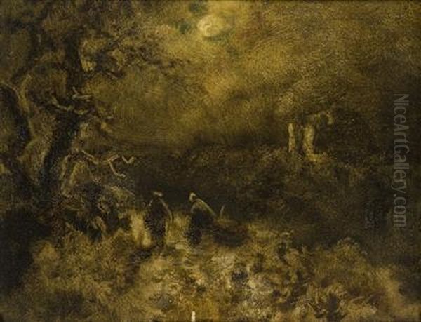 A Nocturnal Landscape Oil Painting by August Bedrich Piepenhagen