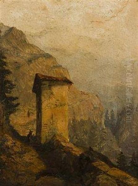 A Chapel In The Mountains Oil Painting by August Bedrich Piepenhagen