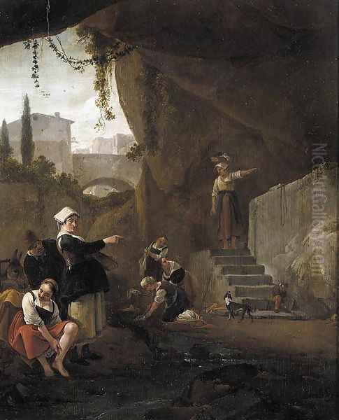 Interior of a Cave c. 1640 Oil Painting by Thomas Wijck