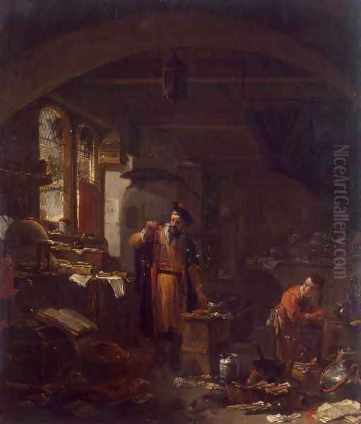 An Alchemist Oil Painting by Thomas Wijck