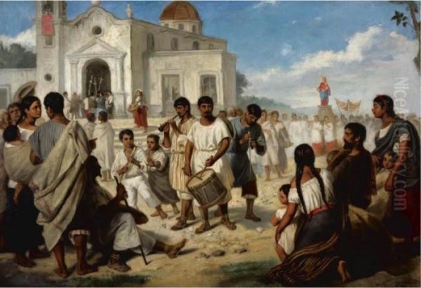 Procesion De La Virgen Oil Painting by Edouard Pingret