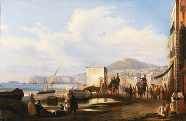 Vue Du Port De Naples Oil Painting by Edouard Pingret