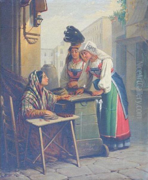 La Changeuse A Naples Oil Painting by Edouard Pingret