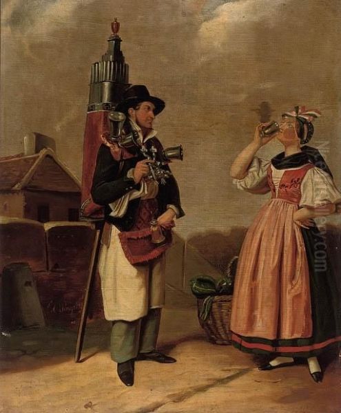 Off To Market; And The Water Seller Oil Painting by Edouard Pingret