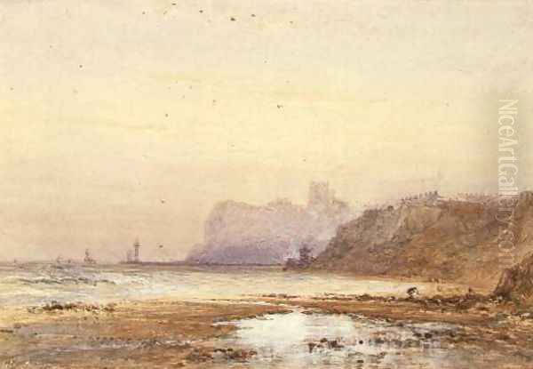 Coast at Whitby with the Abbey Beyond Oil Painting by George Weatherill