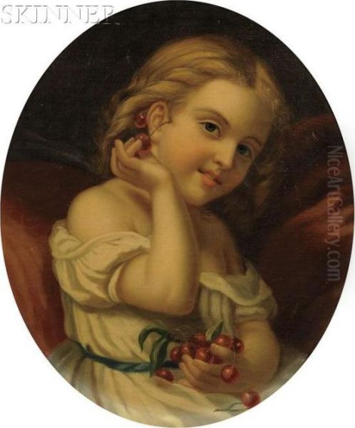 Portrait Of A Young Girl With Cherries Oil Painting by Etienne Adolphe Piot