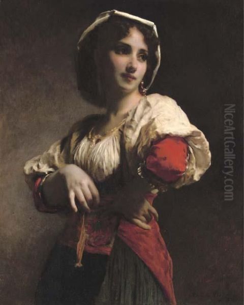 A Neopolitan Beauty Oil Painting by Etienne Adolphe Piot