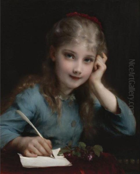 Young Girl Writing A Letter Oil Painting by Etienne Adolphe Piot