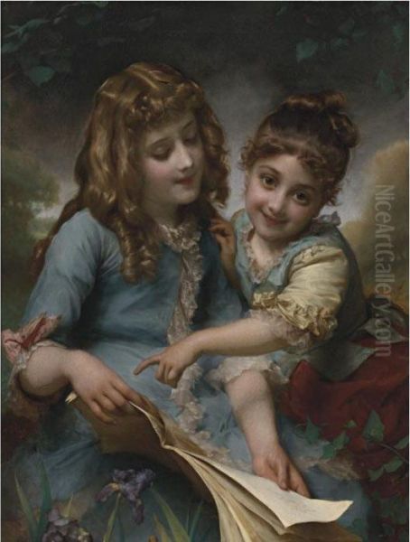 Reading Lesson Oil Painting by Etienne Adolphe Piot