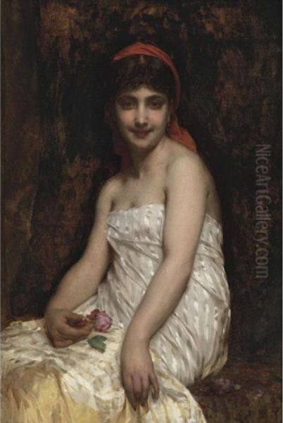 Young Beauty With Roses Oil Painting by Etienne Adolphe Piot