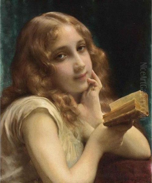 A Little Girl Reading Oil Painting by Etienne Adolphe Piot