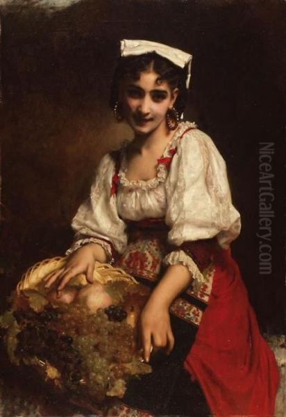 An Italian Beauty Oil Painting by Etienne Adolphe Piot