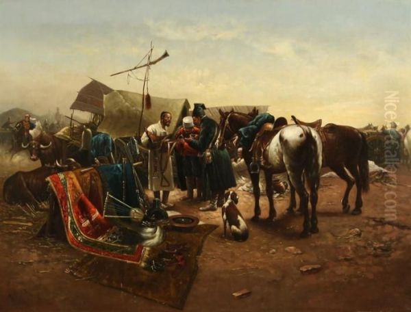 Caravan, After Jozef Von Brandt's 'jarmark V Balcie' Oil Painting by Antoni Piotrowski