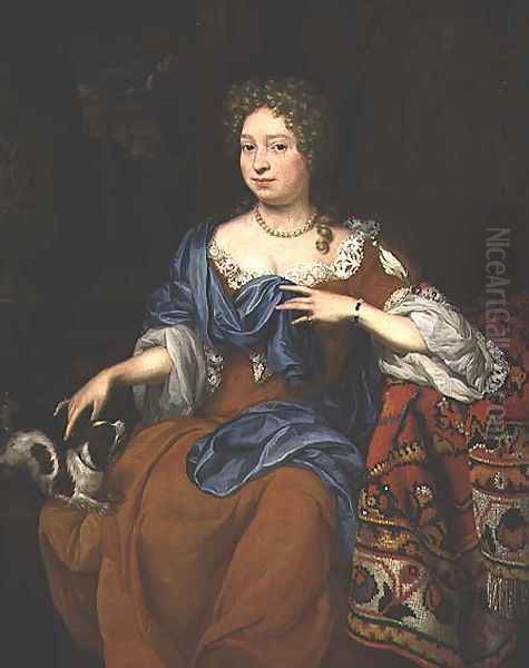 Portrait of a lady in a red dress, 1691 Oil Painting by Thomas van der Wilt