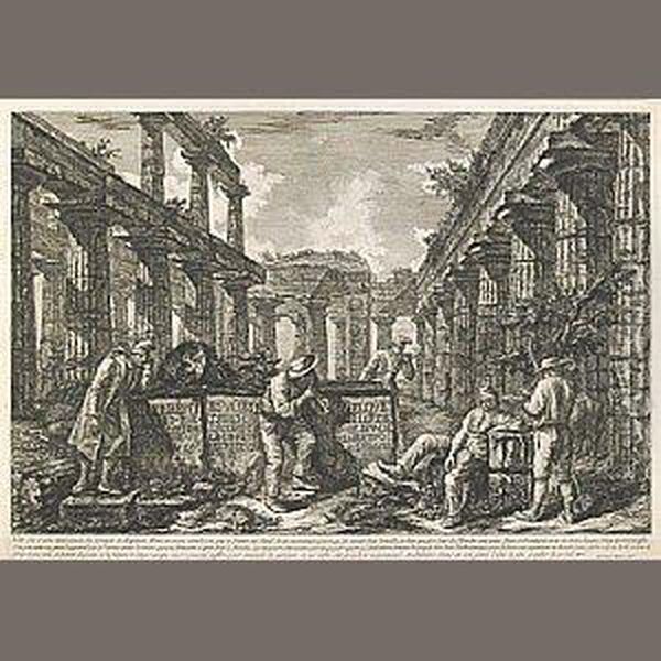 Vue Des Restes Interieurs Du 
Temple De Neptune (frontispiece)..., From Differentes Vues...de Pesto Oil Painting by Giovanni Battista Piranesi